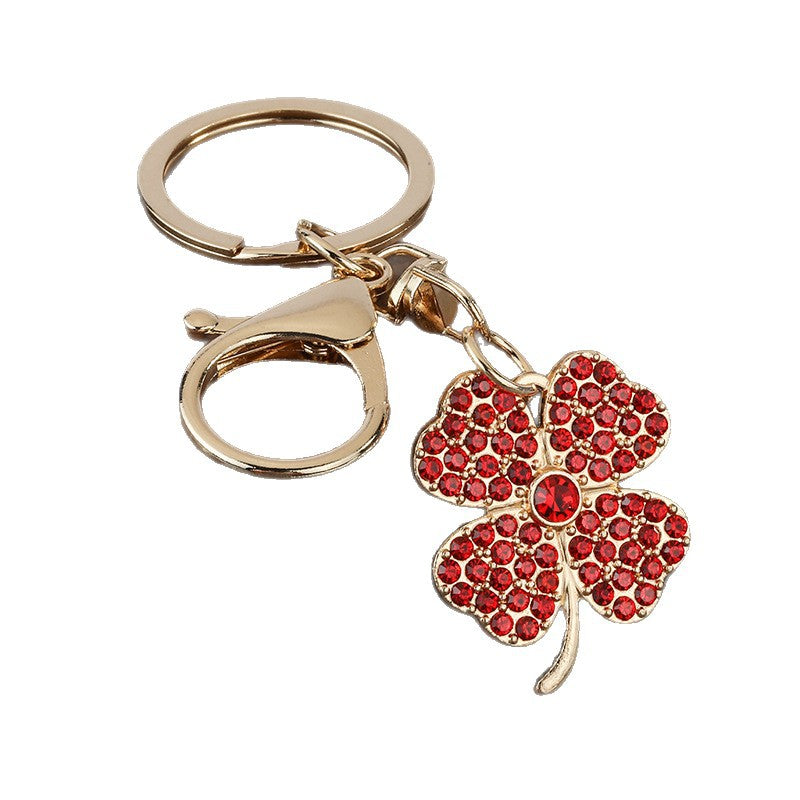 Rhinestone Four-Leaf Clover Zinc Alloy Keychain Bag Charm