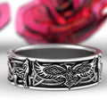 Blackened Metal Celtic Raven Wolf Totem Band Ring Wide view 4