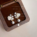 Gold Pearl Rose Flower Drop Earrings With Clear Stones view 4
