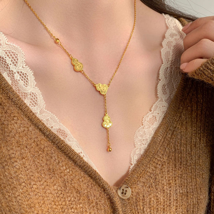 Gold Tone Gourd Pendant Y Necklace Statement Fashion Jewelry