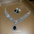 Silver Black Oval Crystal Choker Necklace Earring Set view 4
