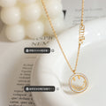 Gold White Shell Smiley Face Smile Letter Pendant Necklace view 2