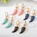 Gold Tone Colorful Enamel Horn Charm Huggie Drop Earrings view 1