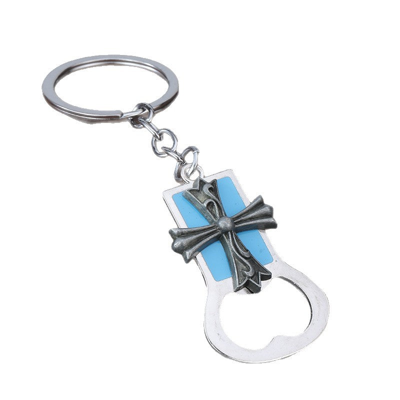Cross Bottle Opener Enamel Metal Keychain Pendant Gift Accessory