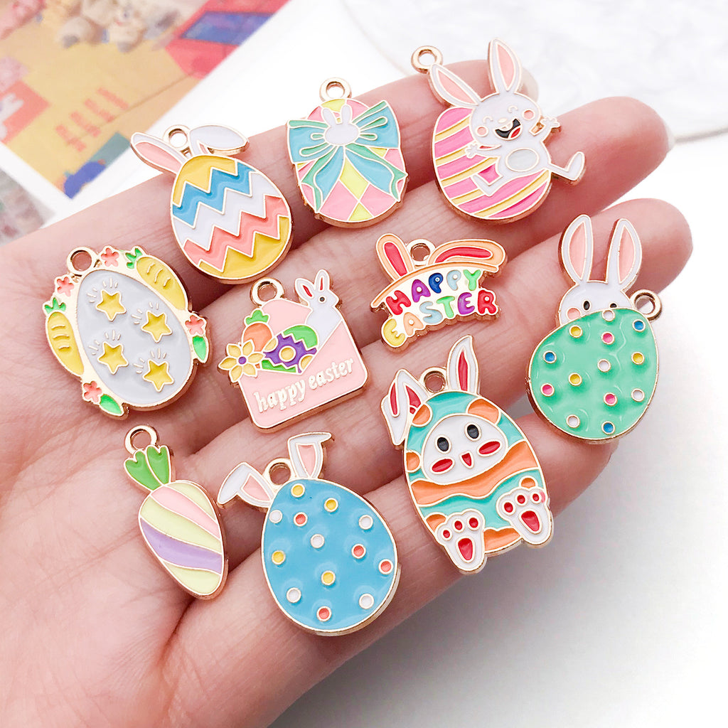 Enamel Zinc Alloy Easter Egg Rabbit Carrot Charm Pendants for DIY Keychains Phone Straps