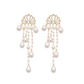 Silver Tone Lotus Chandelier Earrings with Pearl Drops view 5