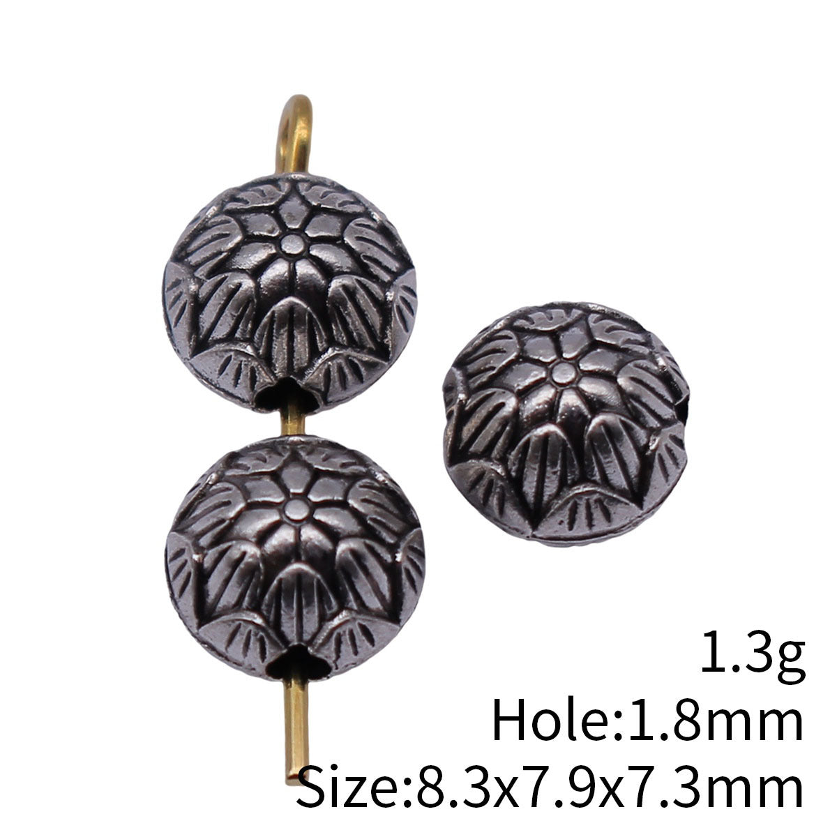 8.3x7.9x7.3mm 1.3g Antique Silver Tone Zinc Alloy Double Sided Lotus Spacer Beads for DIY Bracelets