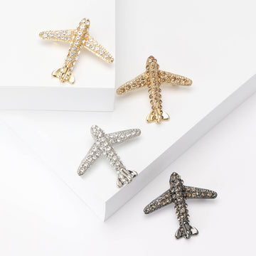 Rhinestone Airplane Brooch Pin Gold Silver Black Coffee Tone