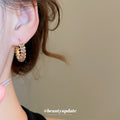 Brown Crystal Textured Hoop Huggie Earrings Jewelry view 3