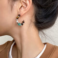 Multicolor Beaded Hoop Earrings with Turquoise and Brown Accents view 4