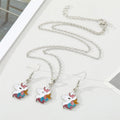 Silver Tone Glitter Unicorn Pendant Necklace and Hook Earrings view 5