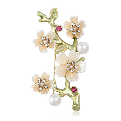 Enamel Plum Blossom Branch brooch shown from the front