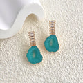 Gold Tone Turquoise Geode Slice Drop Earrings Crystal Bars view 4