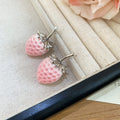 Pink Flocked Strawberry Earrings Stud And Chain Dangle view 7
