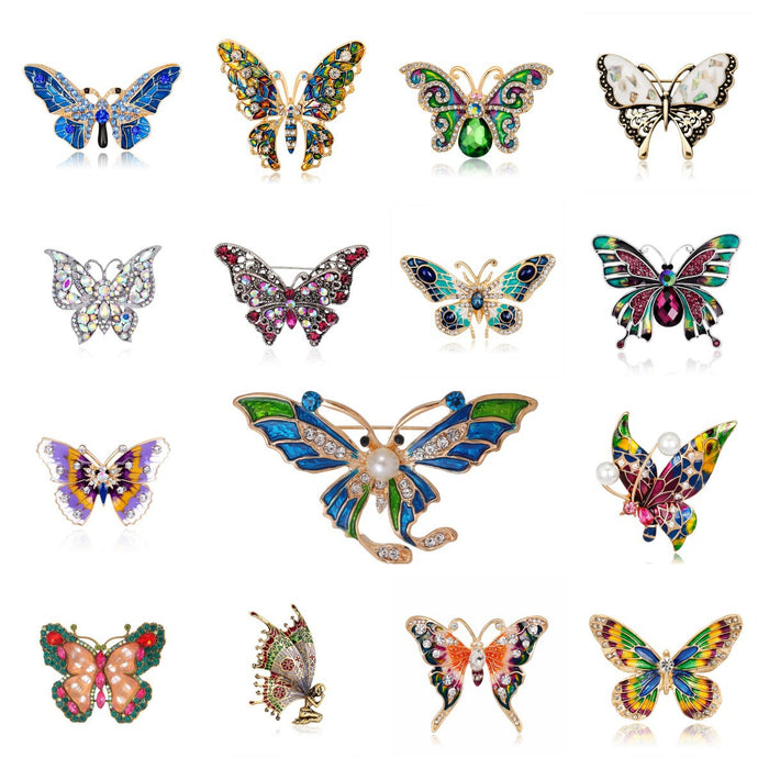 Gold Tone Silver Tone Butterfly Sculpted Crystal Enamel Nineteen Designs Metal Brooch Pin