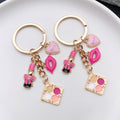 Pink Makeup Compact Lipstick and Handbag Metal Keychain Set view 2
