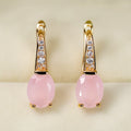 Gold Pink Oval Stone Leverback Earrings Clear CZ Accents view 4
