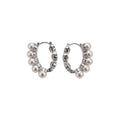 Silver Pearl Cluster Huggie Hoop Earrings for Everyday Styling view 5