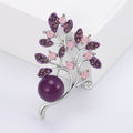 Branch With Pearl Brooch In Metal With Faceted Crystal Leaves And A Large Colored Round view 7