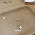 Gold Pearl Flower Station Necklace and Matching Stud Set view 4