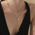 Heart Cross Y-Lariat Necklace Zircon Accents Stainless Steel view 1