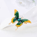 Green Gold Tone Butterfly Enamel Pearl Look Metal Brooch Pin view 3