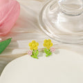 Colorful Flower Stem Stud Earrings Yellow and Purple Styles view 3