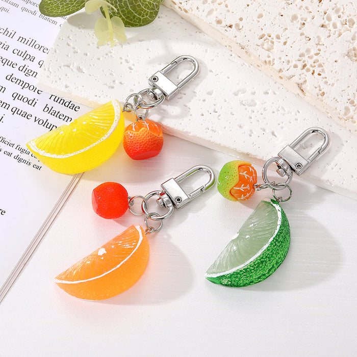 Silver Tone Citrus Slice and Fruit Novelty Clip Keychains
