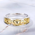 Two-Tone Claddagh And Celtic Knot Band Ring In Silver Tone view 2