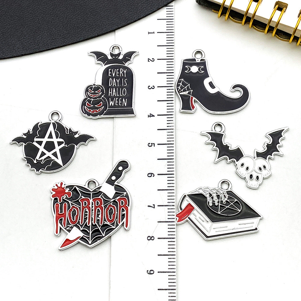 Zinc Alloy Pumpkin Bat Tombstone Magic Book Shoe Halloween Charm Pendant for DIY Jewelry