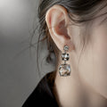Smoky Gray Faceted Stone Triple Drop Stud Earrings view 1