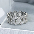 Silver Angular Cuban Link Pavé Finger Ring Sizes 6-10 view 2