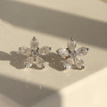 Five-Petal Marquise Clear Stone Floral Stud Earrings In Silver Tone view 2