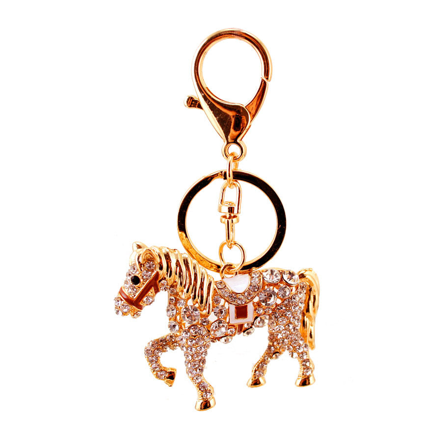 Rhinestone Horse Keychain Cute Zodiac Animal Metal Bag Charm for Car Keys