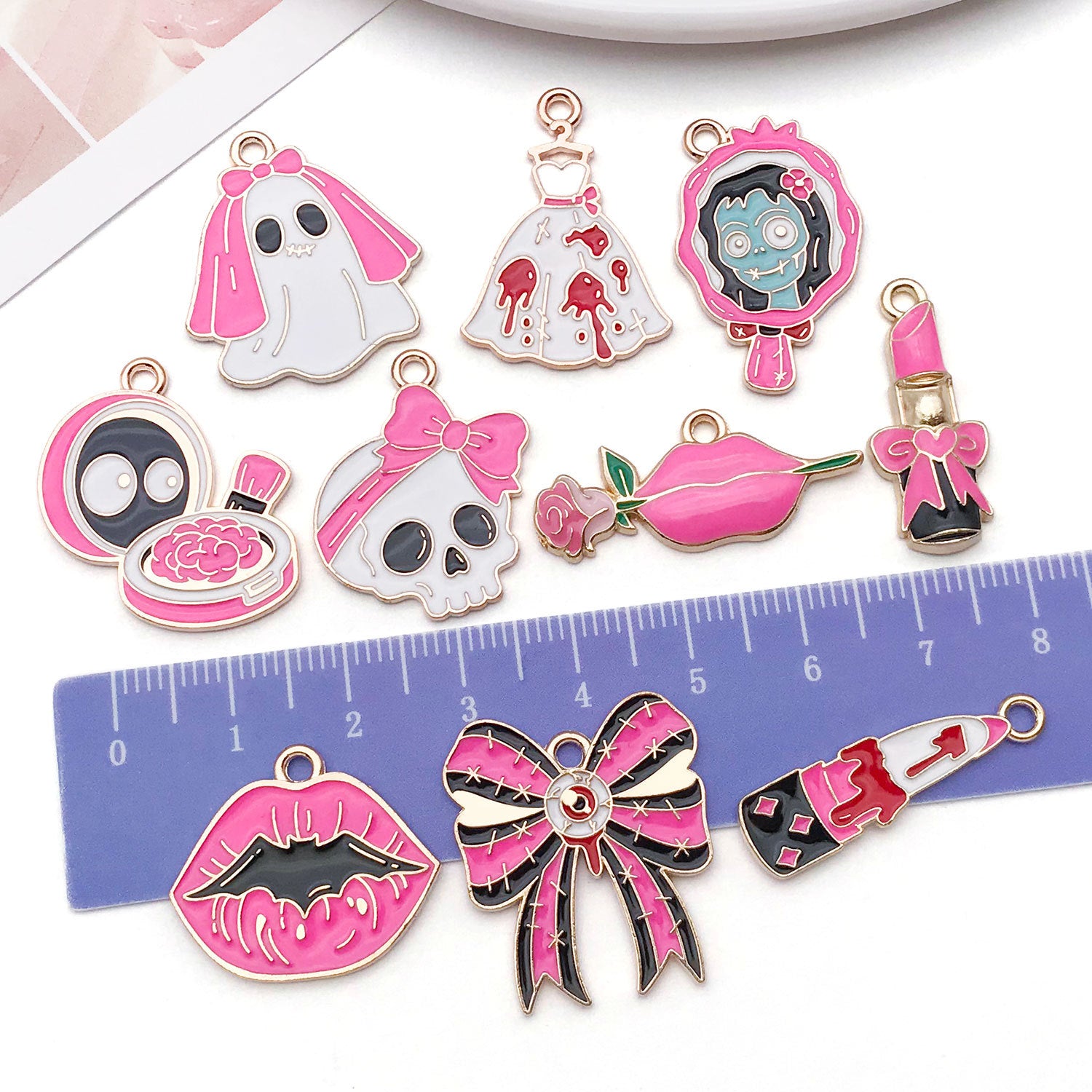 Zinc Alloy Enamel Skull Ghost charm pendant for DIY Halloween necklace earring