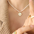 Pearl Strand Zodiac Disc Pendant Necklace Gold Shell Inlay view 10