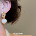 Gold Tone Rectangular Stud Earrings with White Pearls view 3