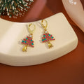Red Green Christmas Tree Gold Tone Bell Huggie Earrings view 2