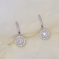 Pavé Round Drop Huggie Hoop Earrings in Silver Tone view 3