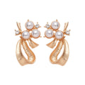 Gold Pearl Bow Ribbon Necklace Matching Stud Earrings view 5