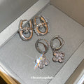 Gray Crystal Flower Charm Huggie Hoop Earrings Statement Jewelry Pair view 4