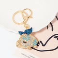 Rhinestone Pig Keychain Gold Metal Bow Four Color Options view 3