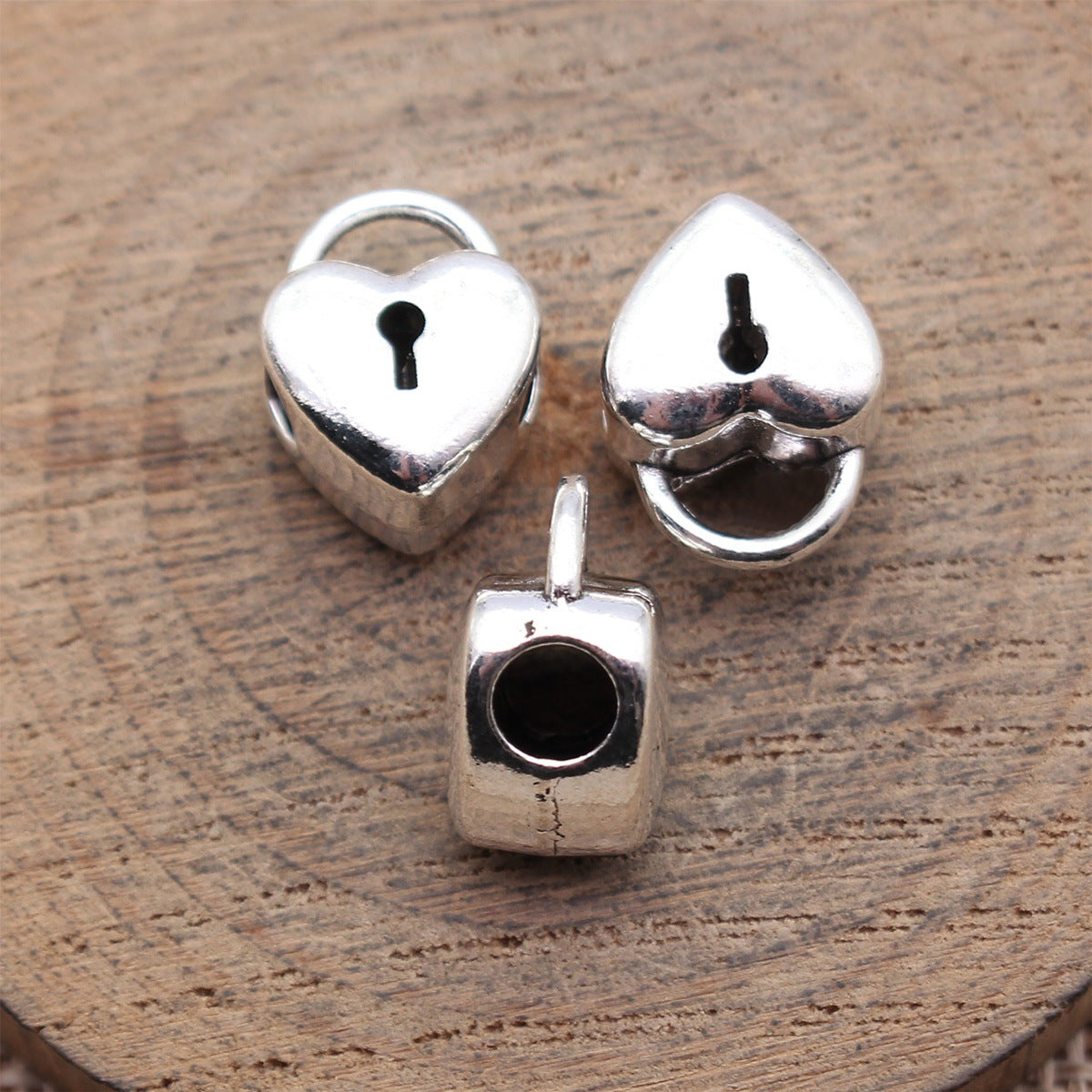 15x11x8.7mm 3.3g Antique Silver Zinc Alloy Heart Lock Large Hole Beads for Bracelet Necklace Jewelry Making