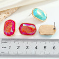 Gold Tone Faceted Rectangular Druzy Resin Stud Earrings in Four Colors view 5