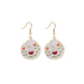Gold Tone Enamel Cat Flower Drop Earrings White Black Circles view 6