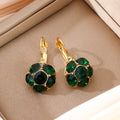 Green Crystal Look Cluster Gold Tone Huggie Earrings view 4
