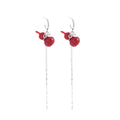 Red Gourd Bow Silver Chain Extra Long Hook Earrings view 5
