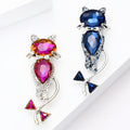 Glass Crystal Cat Brooch Purple or Blue Silver Tone Pin view 3