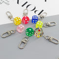 Colorful Transparent Acrylic Dice Clip Keychains in Seven Colors view 1