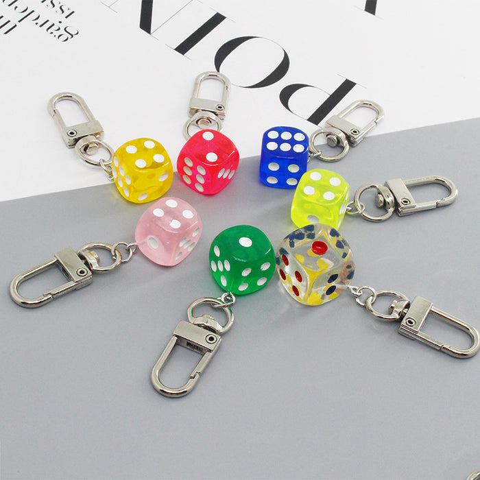Colorful Transparent Acrylic Dice Clip Keychains in Seven Colors